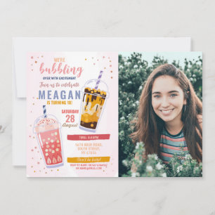 Bubble Tea Birthday Cafe Shop Photo Celebration Invitation