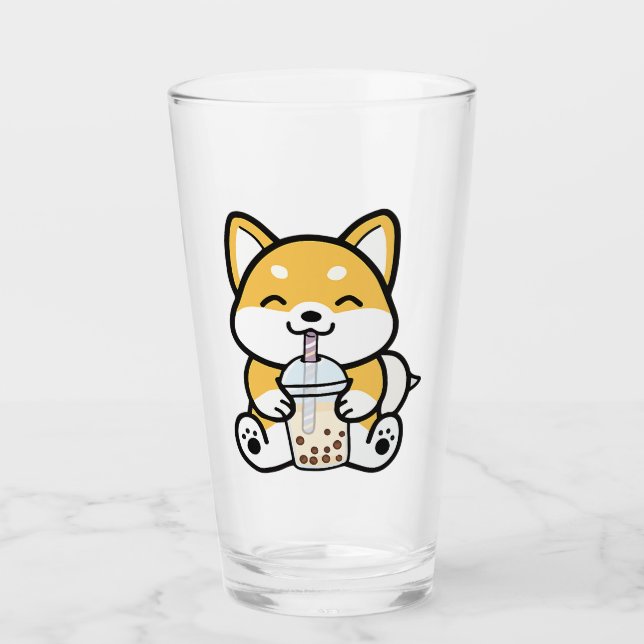 Bubble Tea Boba Corgi Glass (Front)
