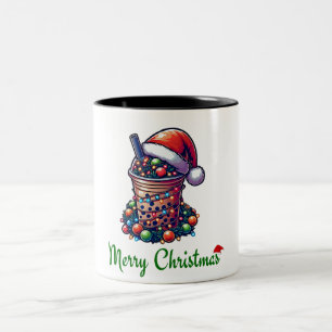 Bubble Tea Boba Milk Tea Christmas Hat Xmas Two-Tone Coffee Mug