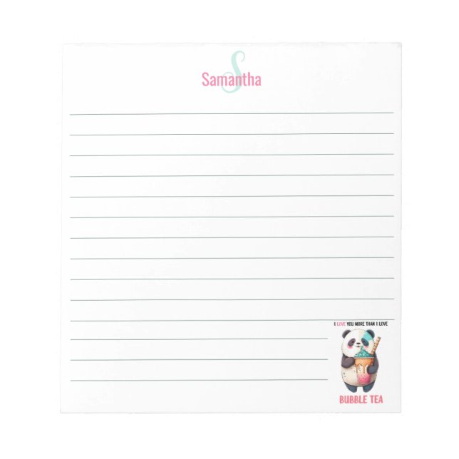 Bubble tea boba pearl tea panda personalised lined notepad (Front)