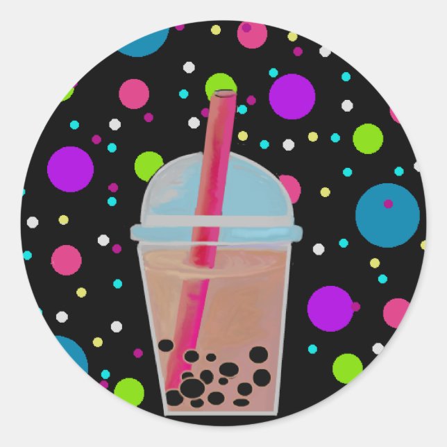 Bubble Tea - Bubble Background Classic Round Sticker (Front)