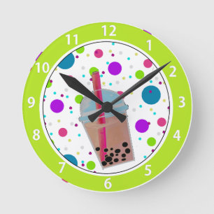 Bubble Tea - Bubble Background Round Clock