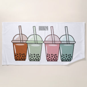 Bubble tea cartoon illustration  beach towel