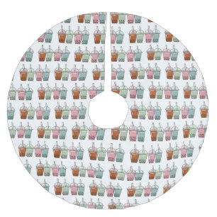 Bubble tea cartoon illustration brushed polyester tree skirt