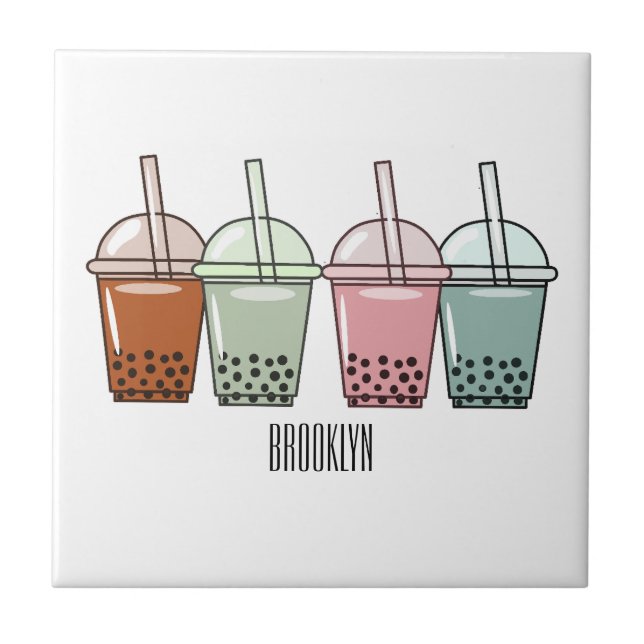 Bubble tea cartoon illustration  ceramic tile (Front)