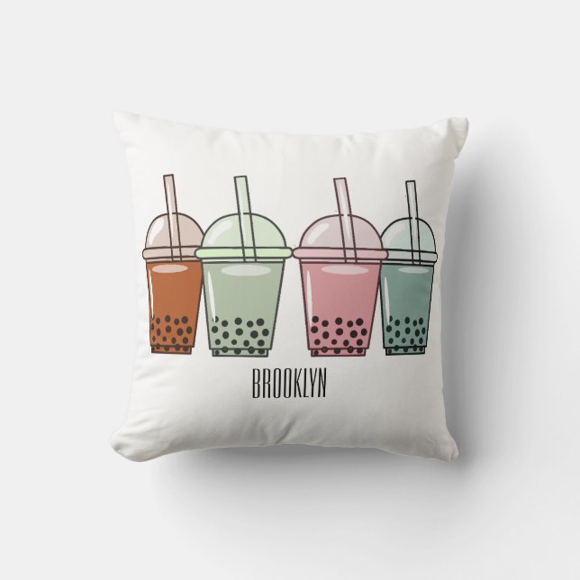 Bubble tea cartoon illustration cushion (Front)