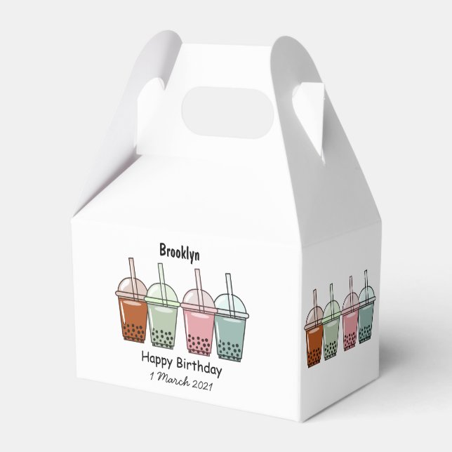 Bubble tea cartoon illustration favour box (Front Side)