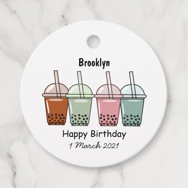 Bubble tea cartoon illustration favour tags (Front)