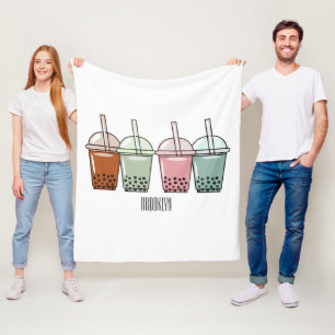 Bubble tea cartoon illustration fleece blanket
