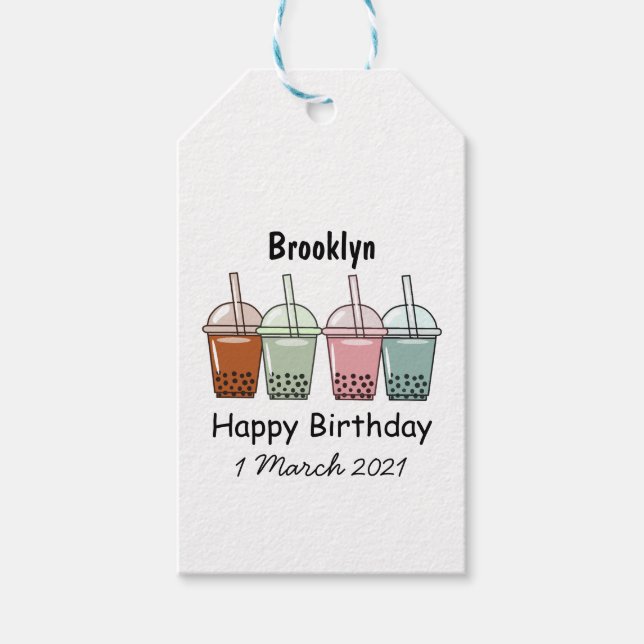 Bubble tea cartoon illustration  gift tags (Front)