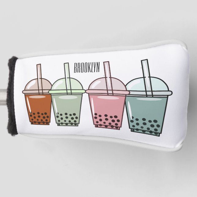 Bubble tea cartoon illustration golf head cover (Front)