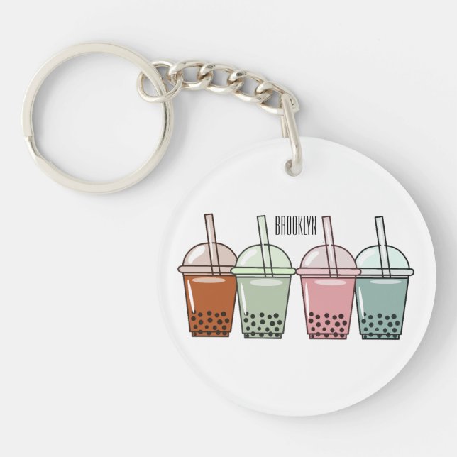 Bubble tea cartoon illustration key ring (Front)