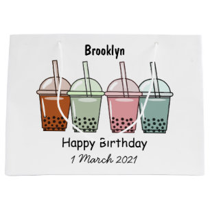 Bubble tea cartoon illustration large gift bag