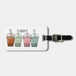 Bubble tea cartoon illustration luggage tag