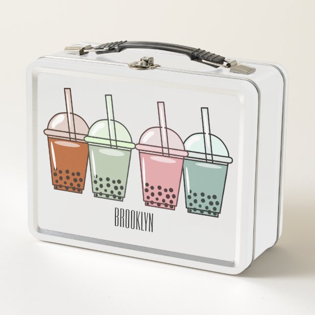 Bubble tea cartoon illustration  metal lunch box (Front)