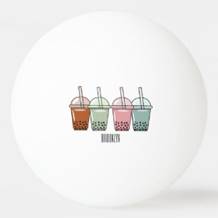Bubble tea cartoon illustration ping pong ball