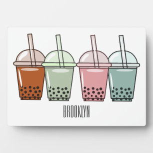 Bubble tea cartoon illustration plaque