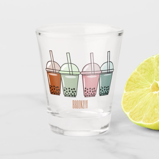 Bubble tea cartoon illustration shot glass (Front)