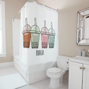 Bubble tea cartoon illustration  shower curtain