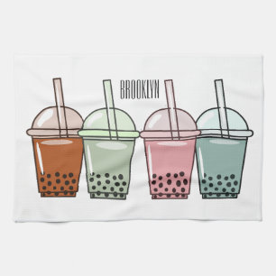 Bubble tea cartoon illustration  tea towel