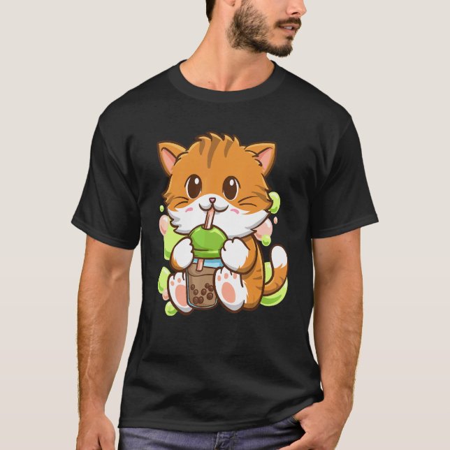 Bubble Tea Cat Boba Tea Drinker Tapioca Balls cat T-Shirt (Front)
