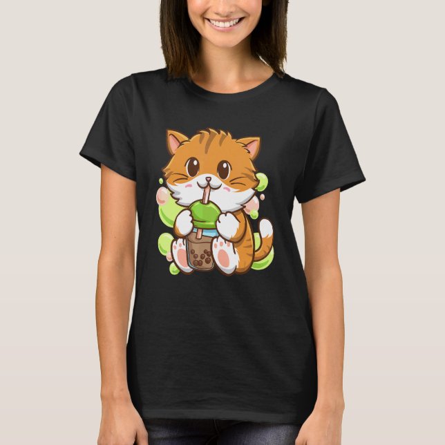 Bubble Tea Cat Boba Tea Drinker Tapioca Balls cat T-Shirt (Front)