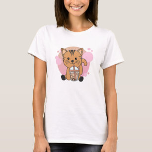 Bubble Tea Cat With Chocolate Sweet Animals Cats T-Shirt