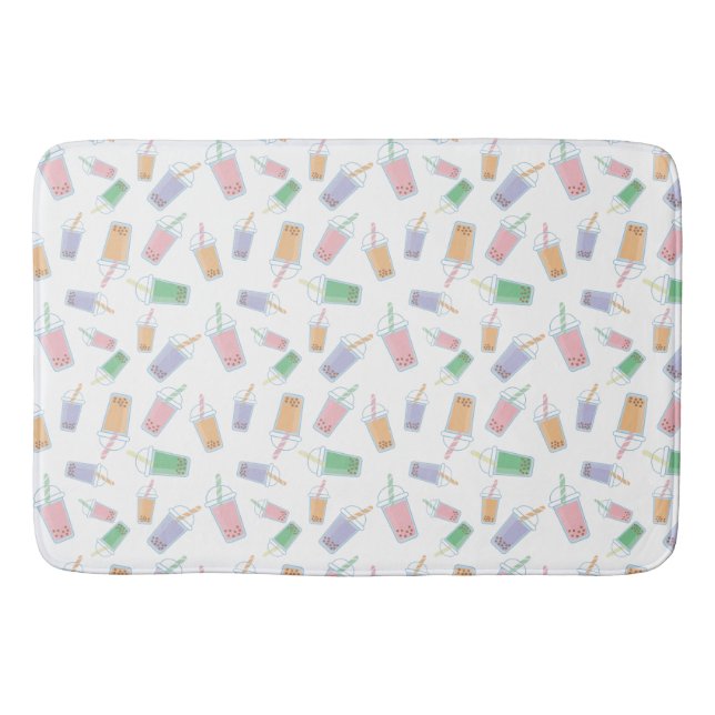 Bubble Tea Cute Boba Pattern Pastel Kawaii  Bath Mat (Front)