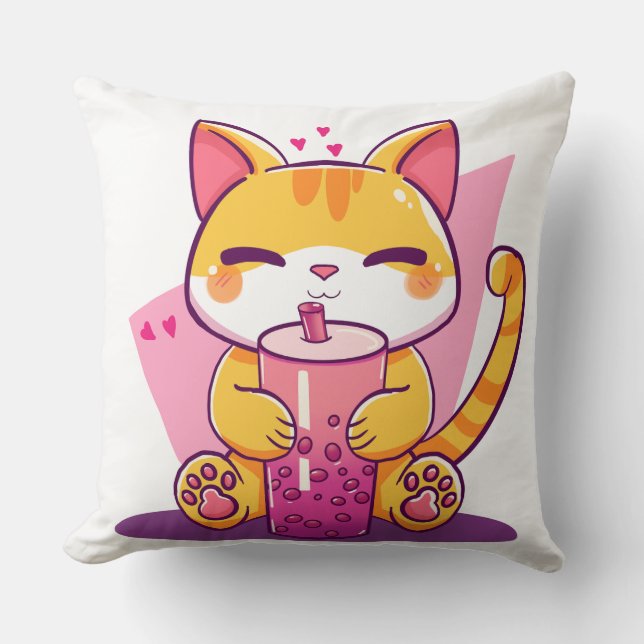 Bubble Tea Kitty Cushion (Front)
