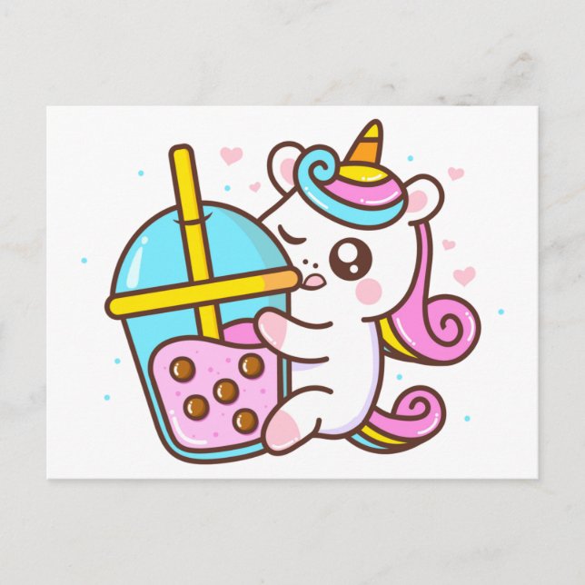Bubble Tea Loving Unicorn Postcard (Front)