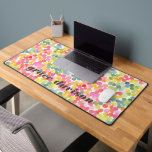 Bubble Tea Rainbow Pink Orange Green Cute monogram Desk Mat<br><div class="desc">Brilliant and Bright,  eye-catching and feminine watercolor circle themed desk mat d featuring a pattern inspired by the delightful world of bubble tea,  incorporating warm and vibrant colours of green,  orange,  pink,  yellow,  and blue. with a line of custom text to add your name or monogram.</div>