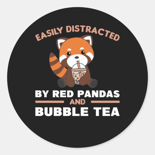 Bubble Tea Red Panda Chocolate Cute Animals Boba Classic Round Sticker (Front)