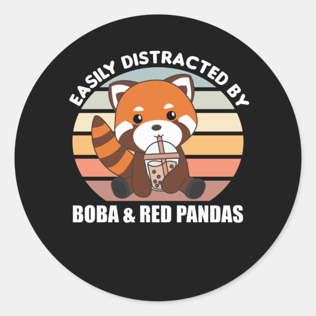 Bubble Tea Red Panda Chocolate Cute Animals Boba Classic Round Sticker (Front)