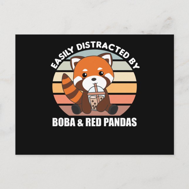 Bubble Tea Red Panda Chocolate Cute Animals Boba Postcard (Front)