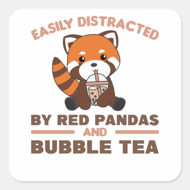 Bubble Tea Red Panda Chocolate Cute Animals Boba Square Sticker (Front)