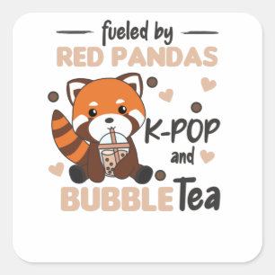 Bubble Tea Red Panda Chocolate Cute Animals Boba Square Sticker