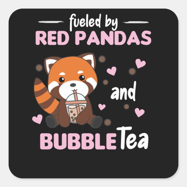 Bubble Tea Red Panda Chocolate Cute Animals Boba Square Sticker (Front)