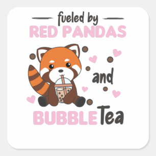 Bubble Tea Red Panda Chocolate Cute Animals Boba Square Sticker