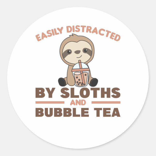 Bubble Tea Sloth Chocolate Cute Animals Boba Classic Round Sticker (Front)