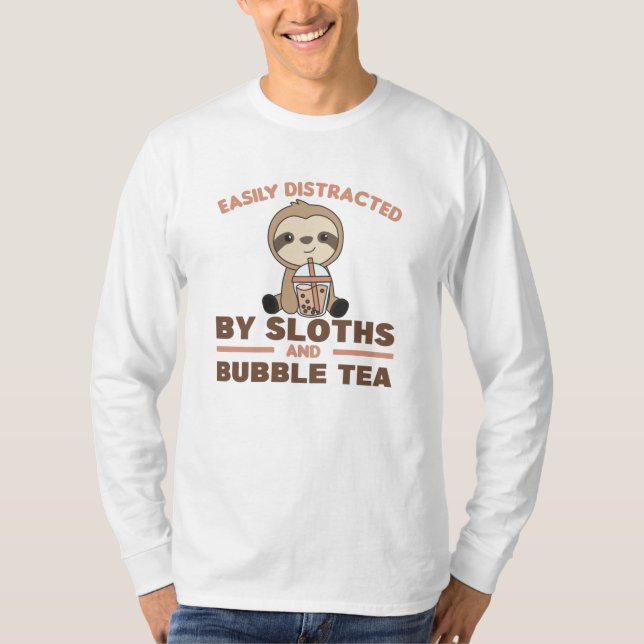 Bubble Tea Sloth Chocolate Cute Animals Boba T-Shirt (Front)