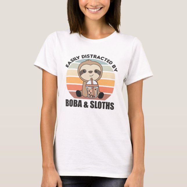 Bubble Tea Sloth With Chocolate Cute Animals T-Shirt (Front)