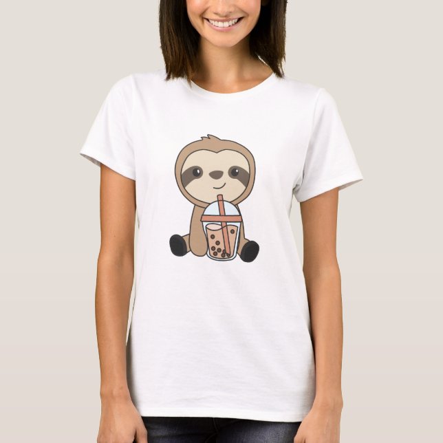 Bubble Tea Sloth With Chocolate Sweet Animals T-Shirt (Front)