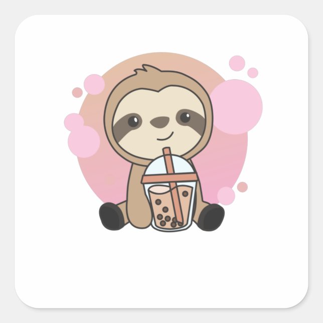 Bubble Tea Sloth With Chocolate Sweetness Square Sticker (Front)