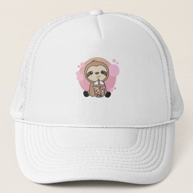 Bubble Tea Sloth With Chocolate Sweetness Trucker Hat (Front)