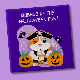 Bubble Tea with Pirate Kawaii Cat Halloween Fun 15 Cm Square Badge