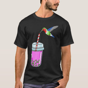 Bubble Tea Women Bird Pink Boba Tea Gift Hummingb T-Shirt