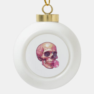 Bubble Trouble Skull � Funny Gum Skeleton Ceramic Ball Christmas Ornament