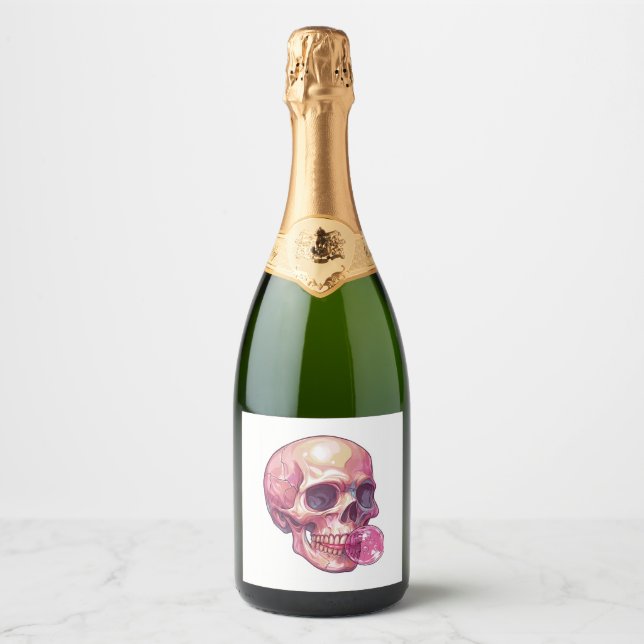 Bubble Trouble Skull – Funny Gum Skeleton Sparkling Wine Label (Front)