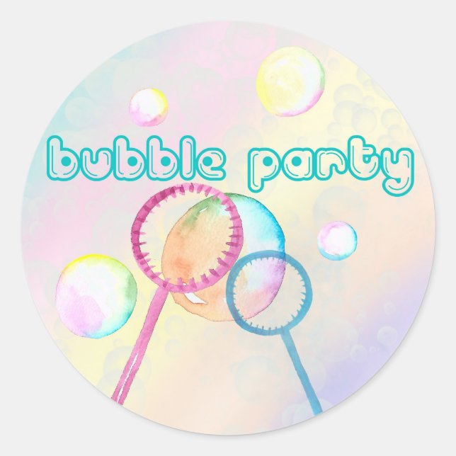 Bubble Watercolor Wand Kids Birthday Party Classic Round Sticker (Front)
