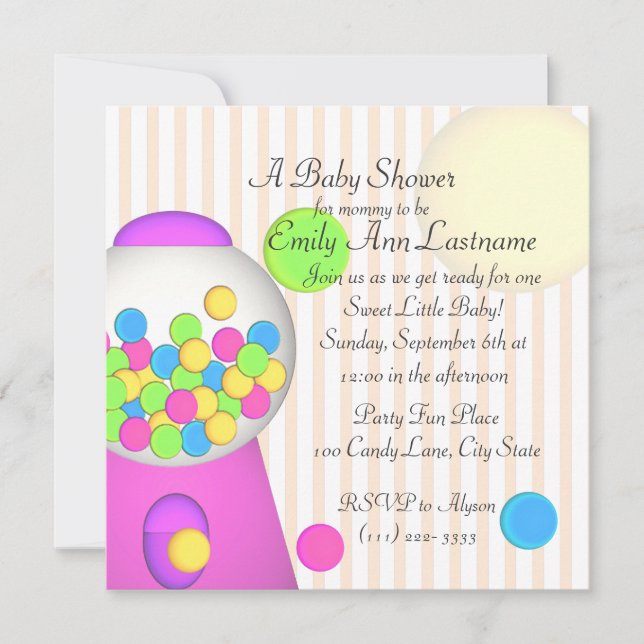 Bubblegum Baby Shower Invitation (Front)